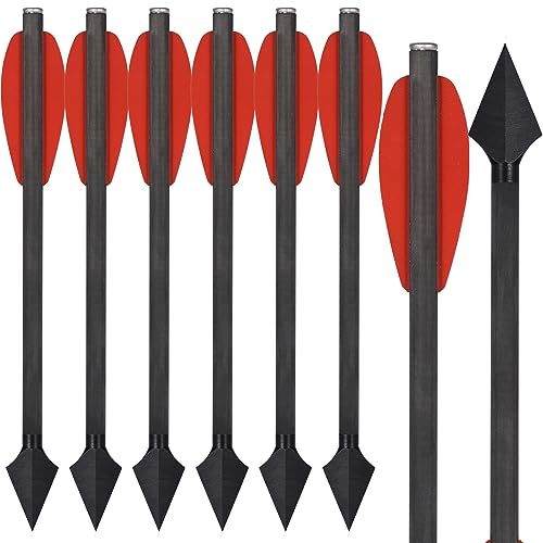 WANVZMR 6,3 Carbon Pistole Armbrust Bolzen Pfeile mit Jagdspitzen Jagdpfeile,Mini Armbrustbolzen Armbrustpfeile für 50-110lbs Pistolenarmbrust Präzisionsziel Jagd Bogenschießen (Type2 Rot 6PCS)