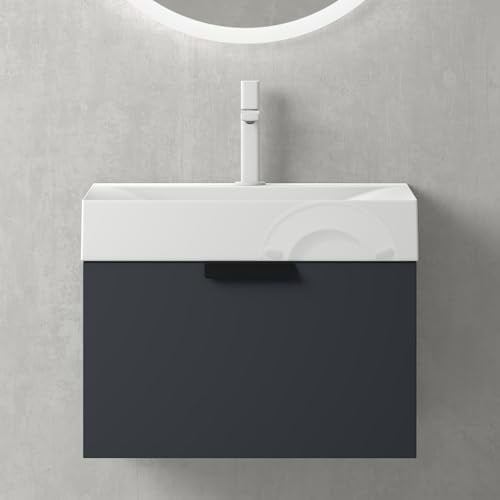 Mai & Mai Badmöbel-Set Waschbeckenunterschrank 60x45cm in Anthrazit matt | Waschbecken mit Unterschrank | mit Soft-Close Schublade | Lonato
