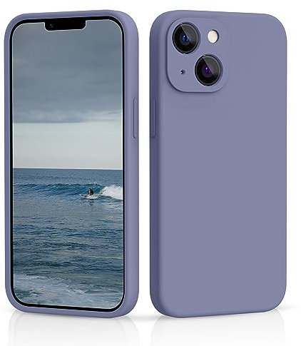 CALOOP Slim-Fit for iPhone 13,Sturdy Shockproof Hard Frame Cover with Anti-Scratch Microfiber Lining,Skin Soft Liquid Silicone,Full Protection for Screen and Camera Lens(Lavender Gray)