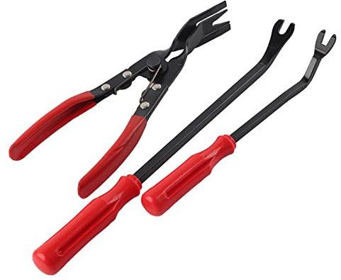 Clip-Entferner-Werkzeug, 3-Teiliges Türverkleidungs-Nieten-Clips-Zangen-Befestigungsentferner-Abzieher-Stemmeisen-Werkzeug Autotürverkleidung Armaturenbrett-Reparatursatz für Instrumententafeln