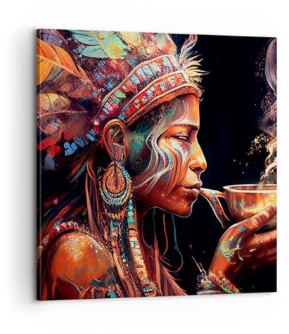 Bilder auf Leinwand Schamane Indisch Ayahuasca Leinwandbild 60x60cm Wandbilder Dekoration Wohnzimmer Schlafzimmer Küche Deko Groß Wanddeko Bild Wand Kunstdruck Art Wall Decor Canvas AC60x60-5744