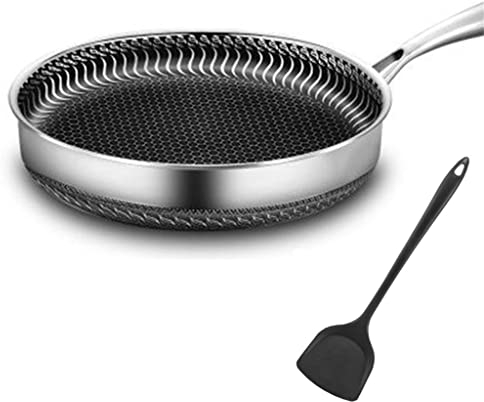 BONOOL Padella in acciaio inox padella wok non stabile doppio lato senza bistecchiera senza olio padella generale non rivestita (colore: D, dimensione: 28 cm)
