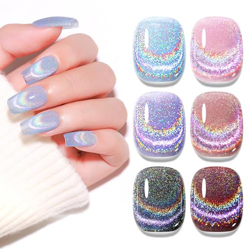 MIZHSE Cat Eye UV Gel Regenbogen UV Nagellack Set, Katzenauge Gel Nagellack mit Magnet 9D Holografisches UV Magnet Nagellack Sparkle Cateye Magnet Chamäleon Glitter Gel für Nageldesign 10ML(0.33fl.oz)