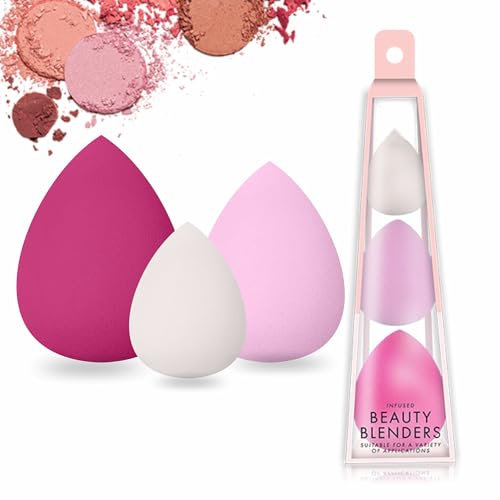 Beauty Blenders Makeup Applicator Sponge Assorted Sizes And Colors Face Paint Puffs Infused Beauty Blenders For Full Coverage Foundation Powder Highlighter Liquid Cream (3pk)
