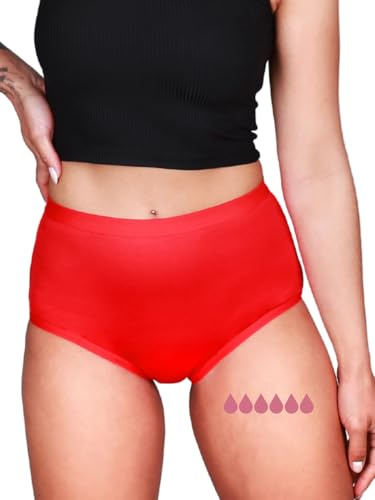 Taynie Comfort Bamboo Ultra Periodenunterwäsche Starke Blutung - Periodenwäsche - Menstruationsunterwäsche - ersetzt 6 Tampons, Periodenslip Tragedauer bis 12 Std., waschbar bis 60°C (44, Rot)