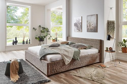 SAM B-Ware Rattanbett 180x200 cm Blaric, natürliches geflochtenes Design, leichtes & robustes Bett aus Flechtwerk, pflegeleichte Rattanmöbel fürs Schlafzimmer, Korbbett aus Rattan-Geflecht, Doppelbett