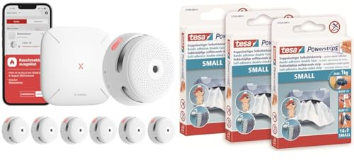 X-Sense XS01-M ProConnected Rauchmelder mit SBS50 Basisstation & tesa Powerstrips Small im 3er Pack Doppelseitige Klebestreifen zur Montage von Gegenständen auf glatten Oberflächen