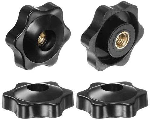 QUARKZMAN 4pz Pomelli a Stella M6 con Filettatura Femmina, Testa da 32mm, Plastica con Foro Passante, Vite in Ottone, Manopole a Compressione Filettate, Nero
