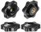 QUARKZMAN 4pz Pomelli a Stella M6 con Filettatura Femmina, Testa da 32mm, Plastica con Foro Passante, Vite in Ottone, Manopole a Compressione Filettate, Nero