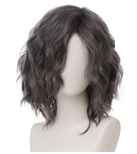 Salaibs Grau Anime Perücke Kurze Herren Lockig Cosplay Perücke Männer Synthetische Realistische Seitenteil Haar Perücke für Halloween Partei Kostüm Verwenden Unisex