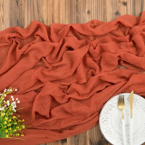 AOKSUNOVA Tischläufer Musselin Orange Tischläufer Käsetuch Stoff Hochzeit 80cm x 3m Terracotta