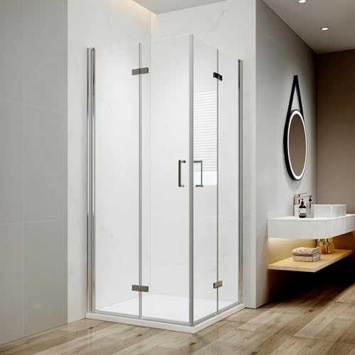 EMKE Duschkabine 120x120 Eckeinstieg Duschabtrennung Duschwand Eckdusche Duschtür Falttür Dusche Komplett Pendeltür 6mm Sicherheitsglas Duschtüren 195cm Höhe