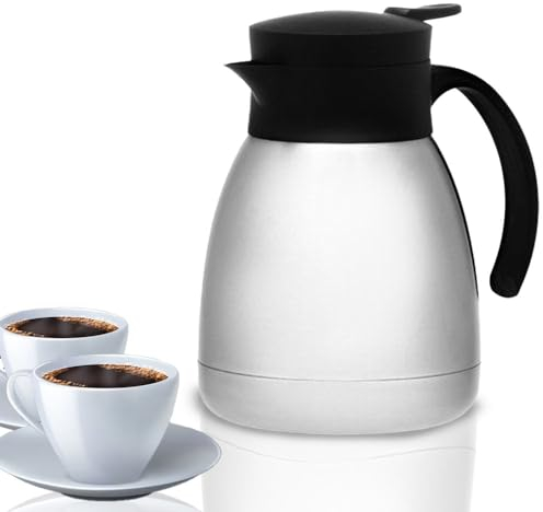 BAKAJI Caraffa Termica 1 Litro Termos in Acciaio Inossidabile, Isolamento Sottovuoto a Parete Doppia, Caffettiera Teiera Thermos BPA-free con Chiusura Rapida per Tè o Caffè, argento