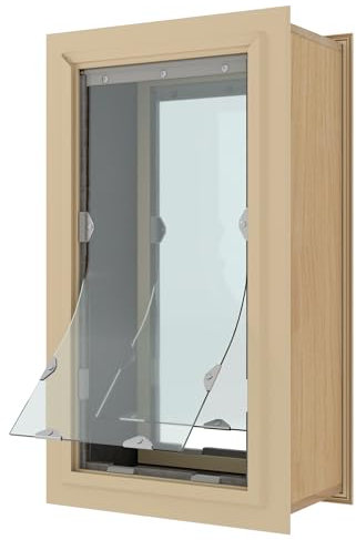 Pet Door for Walls | Clear Vinyl Dog & Cat Flap for Wall Installations | Durable & Rust-Free Aluminum Frame | Tan, Small, Double Flap