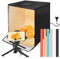 Andoer Fotobox 40 x 40 x 40cm Faltbare Fotostudio, 3200K–5500K Dimmbare Lichtbox Lichtzelt Set mit 6 farbigen Hintergründen, LED-Lichttafeln, weiches Stoffstativ und Telefonclip für Produktfotografie