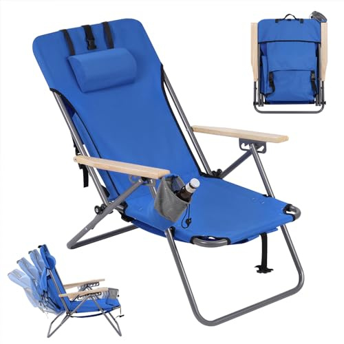 WOLTU Campingstuhl faltbar leicht, mit 4-stufig-Rückenlehne, Seitentasche | Angelstuhl mit Kopfstütze, für Camping Strand Garten Terrasse, Blau