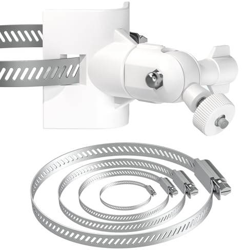 Universal Adjustable Stainless Mount Bracket Outdoor Security Camera 360 Degree hoop Hose Clamp Pipe Poles Mount No-drill holes Compatible with Reolink/Nest/Arlo/Eufy/Wyze and other camera (White)