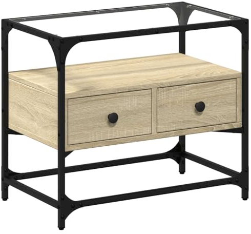 vidaXL TV Schrank, Fernsehtisch mit Glasplatte, Lowboard für Fernseher, TV Möbel Fernsehschrank für Wohnzimmer, Industrie-Design, Sonoma-Eiche Holzwerkstoff