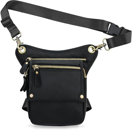 Boshiho Herren Echtes Leder Tasche - Gürteltasche für Motorrad, Schwarz, 25x24x4 cm, 2 Taschen, Wasserfest, für Männer und Frauen, Outdoor, Wandern, Klettern, Reisen