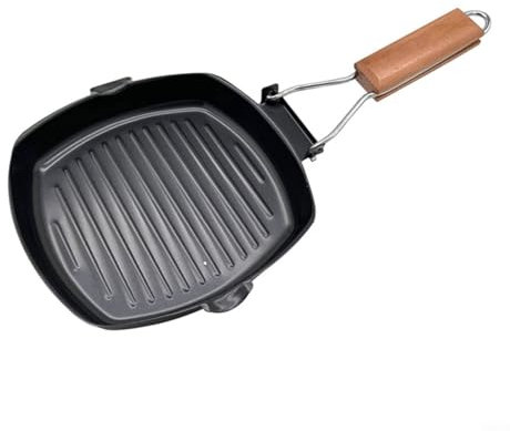 SMZhomeone Steak Frying Pan Grill Pan Non-Stick Grill Pan with Folding Handle for All Heat Sources 20 cm