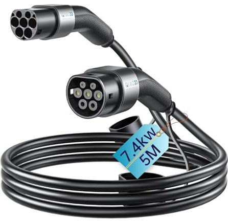 QIAO)) Cavo di ricarica tipo 2 EV, 7kW 5M 32A monofase, cavo di ricarica da tipo 2 a tipo 2 IEC 62196-2 EV, cavo di ricarica veloce per auto elettrica modalità 3 EV e PHEV, con custodia portatile