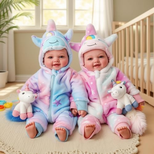 BABESIDE Zwillings Puppen (Junge und Mädchen) – 43 cm große, Realistische Neugeborenenpuppen aus Weichem Stoff – Lebensechte Babypuppen, Perfekt zum Rollenspiel – Geeignet für Kinder ab 3 Jahren