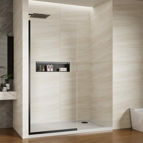 Viivppai Shower Screen 36 x 76 Half Frameless Shower Wall Panel, Tempered Glass 3/8 inch, Easy to clean Coating, Fixed Glass Shower Door with Hardware (Matte Black)