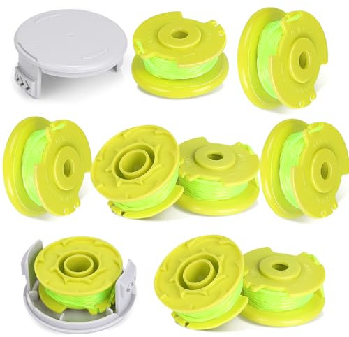 SWAWIS 11 Pièces Fil Coupe Bordure Bobine de Fil Debroussailleuse Fil Rotofil Compatible avec Ryobi One + 18V 24V 40V Coupe Bordure Ø2.0mm 3,4M Bobine Fil Coupe Bordure (9 Fil Rotofil + 2 Couvercle)