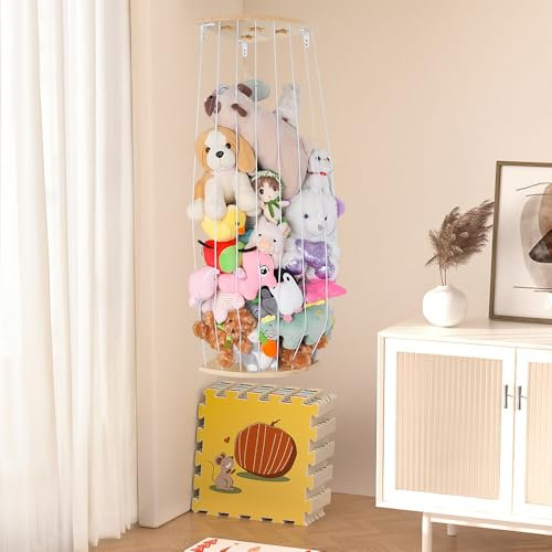 NAVESO Stuffed Animal Storage, Corner Soft Toy Storage with Elastic Band, Teddy Bear Storage, Cuddly Toy Storage, Kids Toy Storage, Hanging Toy Storage for Bedroom Kids Room Living Room Nursery