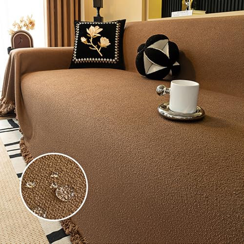 JIcloun Braun Sofa Decke überwurf Wasserdicht, 1 2 3 4 Sitzer L Form Couch überwurfdecken für Sofa Kuscheldecke Katze Kratzschutz Tagesdecke mit Fransen