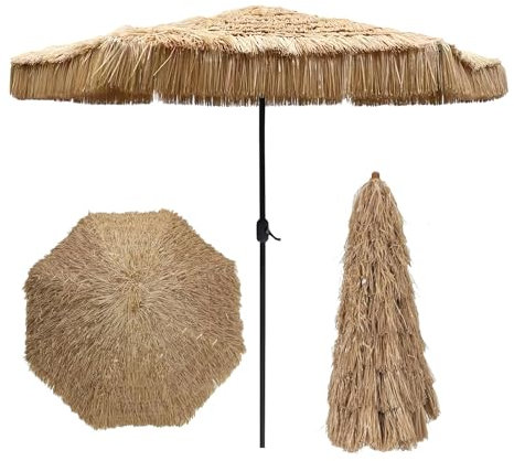 Parasol Jardin Extérieur en Paille, Grand Parasol Plage 270cm, Anti-UV U50+, Résistant Au Vent, Hawaïen Tropical Parasol De Plage, Idéal pour Balcon Appartement-Plage-Patio,Naturel