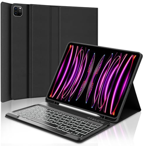 Teclado para iPad Pro 12.9, Teclado para iPad Pro 6/5/4/3 Generación, Funda Teclado Bluetooth Inalámbrico Retroiluminación para iPad Pro 12.9 Pulgadas 2022/2021/2020/2018 (6.ª/5.ª/4.ª/3.ª), Schwarz