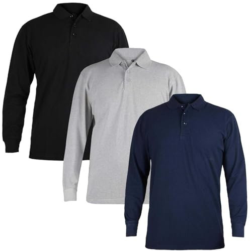 True Face Men's Polo Shirt Long Sleeve Classic Plain Pique Casual Collared Top Regular Fit, Comfortable Cotton Blend, Ideal for Work, Smart-Casual, Everyday Wear Assorted - 3 Pack L