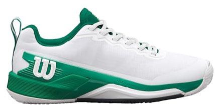 Wilson Rush Pro 4.5 Clay Herren-Tennisschuhe, Atmungsaktives Mesh, Außergewöhnliche Unterstützung und Abriebfestigkeit, Leichte Dämpfung, Weiß/Bosphorus/Schwarz, Größe 8,5