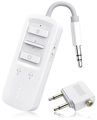 YOCOWOCO Airplane Bluetooth 5.2 Transmitter Receiver for 2 AirPods or Headphones, Wireless Audio Adapter for Plane, TV, Gym, Travel, Compatible with 3.5mm Aux Jack on Car and Home Stereo (White)