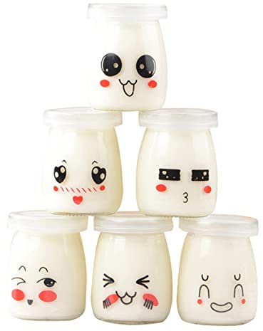 Cabilock 6pièces Lot De Pots Verre Motifs Expressions Faciales Pour Yaourt Gelée