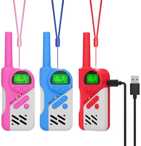 Retevis EZTalk 670 Walkie Talkie Aufladbar, Spielzeug ab 5 6 7 8 Jahre, Geschenke mit Abgesichertem Modus, Walki Talki Aufladbar, VOX, Spielzeug 5-12 Jahren Junge Mädchen (3er Set)