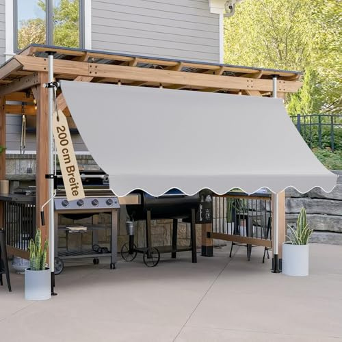 arvioo Klemmmarkise Sonnenschutz, Dein Flexibler Schattenspender, Markise Balkon ohne Bohren 300 cm Breit, Markise Balkon Höhenverstellbar & Winkelverstellbar & UV-beständig & Wetterfest (Grau)