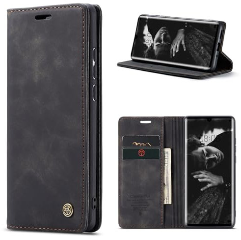 Phernykas Handyhülle für Huawei P30 Pro Hülle Leder,Magnetische Klapphülle mit kartenfach und Standfunktion Smartphone Schutzhülle Lederhülle P30 Pro Flip Book Case (Schwarz)