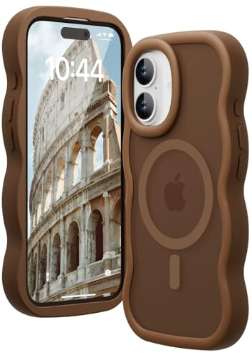 Amzfield Magnetic Case for iPhone 16, for MagSafe Wavy Translucent, Brown | Compatible with MagSafe Wavy Translucent Soft Silicone Shockproof Cute Matte for Girl Women Drop Protection Soft Touch Pretty