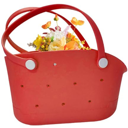 Gummi-Strandtasche – Reisetasche, kleine Strandtasche, modisch, waschbar, Reisezubehör, tragbar für Damen und Herren, rot, Refer to description