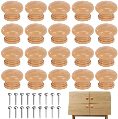 YZDZSW Wooden Drawer Knobs, 20PCS Door Knobs for Cupboards, 33x24mm Wooden Door Wood with Screws for Chest of Drawer for Home Kitchen Office
