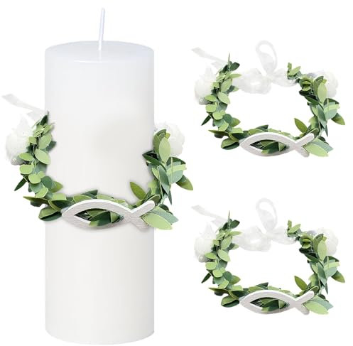 LUMOOM 2 Stück Tropfschutz Kommunionkerze, Kerzen Tropfschutz Kommunion, Tropfschutz Kerzenkranz 4-6 cm, Tropfenfänger Kommunionkerze, für Kommunion Party, Taufe, Hochzeiten (Christus Fisch)