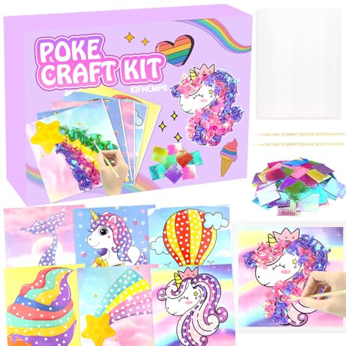DIY Bastelset Kinder ab 4-10 Jahre,Basteln Mädchen 5 6 7 Jahre,Einhorn,Meerjungfrau,Eis,6 Stück DIY Set Poke Art Basteln Kinder,Kreativ Set für Kindergeburtstag Geburtztag Geschenk für 4-12 Jahre