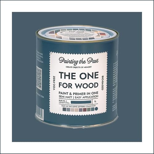 The One for Wood Paint & Primer 1L Blue No. 3 Midnight Stroll | Semi Matt Finish, Bio-Based & VOC-Free Formula for Wooden Furniture & Surfaces | Durable & Easy Indoor Home Decorating