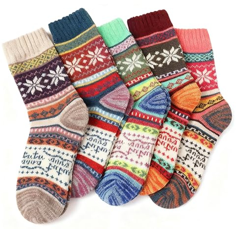 5 Paar Norweger Socken Thermosocken Damen Warme Socken Wollsocken Damen | Wintersocken Dicke Stricksocken 39-42, Weihnachtsgeschenke Weihnachten Geschenke für Frauen, 2026 Adventskalender Befüllen