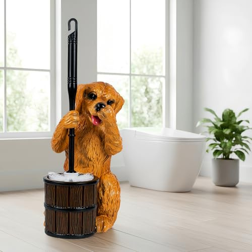 Golden Retriever WC-Bürste und Halter-Set, niedliche Hunde-Toilettenschüsselbürste mit austauschbarem Bürstenkopf, dekorative Badezimmer-Reinigungsbürste mit Abtropfschale, platzsparende