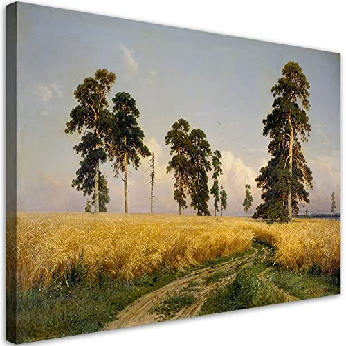 Feeby Bilder 100x70 cm Roggen - Ivan Shishkin 1 tlg Modern Bild auf Leinwand Kunstdruck Wand Bild Wanddeko Design Wohnzimmer Jungezimmer REPRODUKTION mehrfarbig