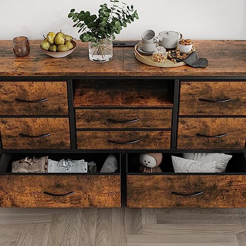 Garvee RGB LED Lighted TV Stand with 8 Foldable Drawers & Shelves, Living Room Gaming Entertainment Center Cabinet, Compatible with PS5, Multi-Functional TV Cabinet Unit, Tiger Stripes