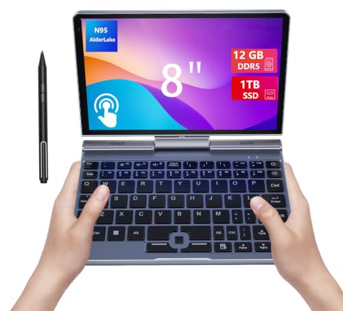 KOOFORWAY Win 11 Pro - Mini portatile portatile 2 in 1 da 8, con schermo tattile HD, N150 12 GB LPDDR5 1TB M.2 SSD, Wi-Fi 6, BT 5.2, fotocamera da 2 MP, G-Sensor, HDMI, tipo C